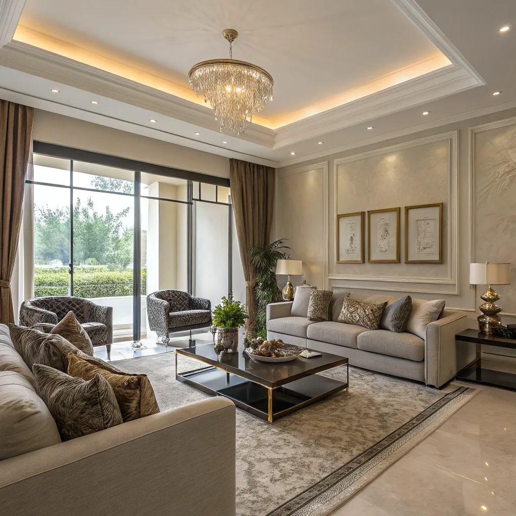 Beautifully decorated living room with modern furnishings